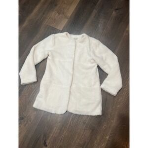 KATE & SAM Cream Fuzzy Teddy Coat Jacket Size S‎ snap Front Long Sleeve Cozy